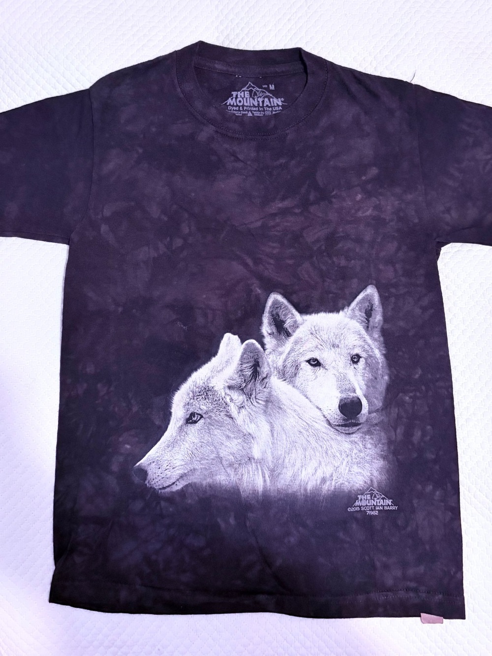 The Mountain Black Tie-Dye Wolf Double Portrait Tee NWOT